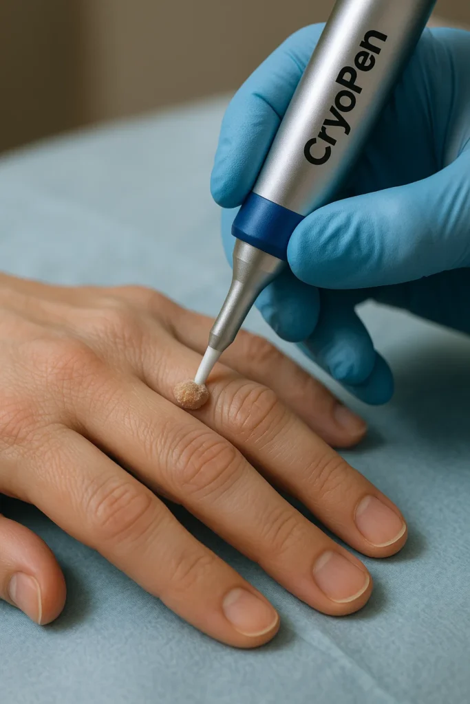 example of cryopen wart removal Cambridge treatment on a persons finger