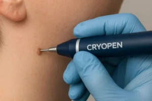 Person receiving skin tag removal Cambridge