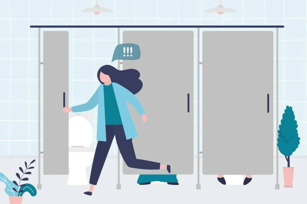 graphic of Urine incontinence Cambridge woman running to the toilet.