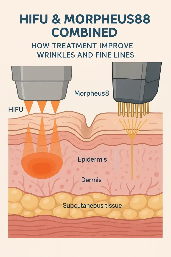 Diagram showing HIFU & Morpeus8 Cambridge and the benefits for reduction in wrinkles and fine lines